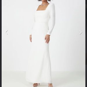 BCBG Faye square neck white dress.